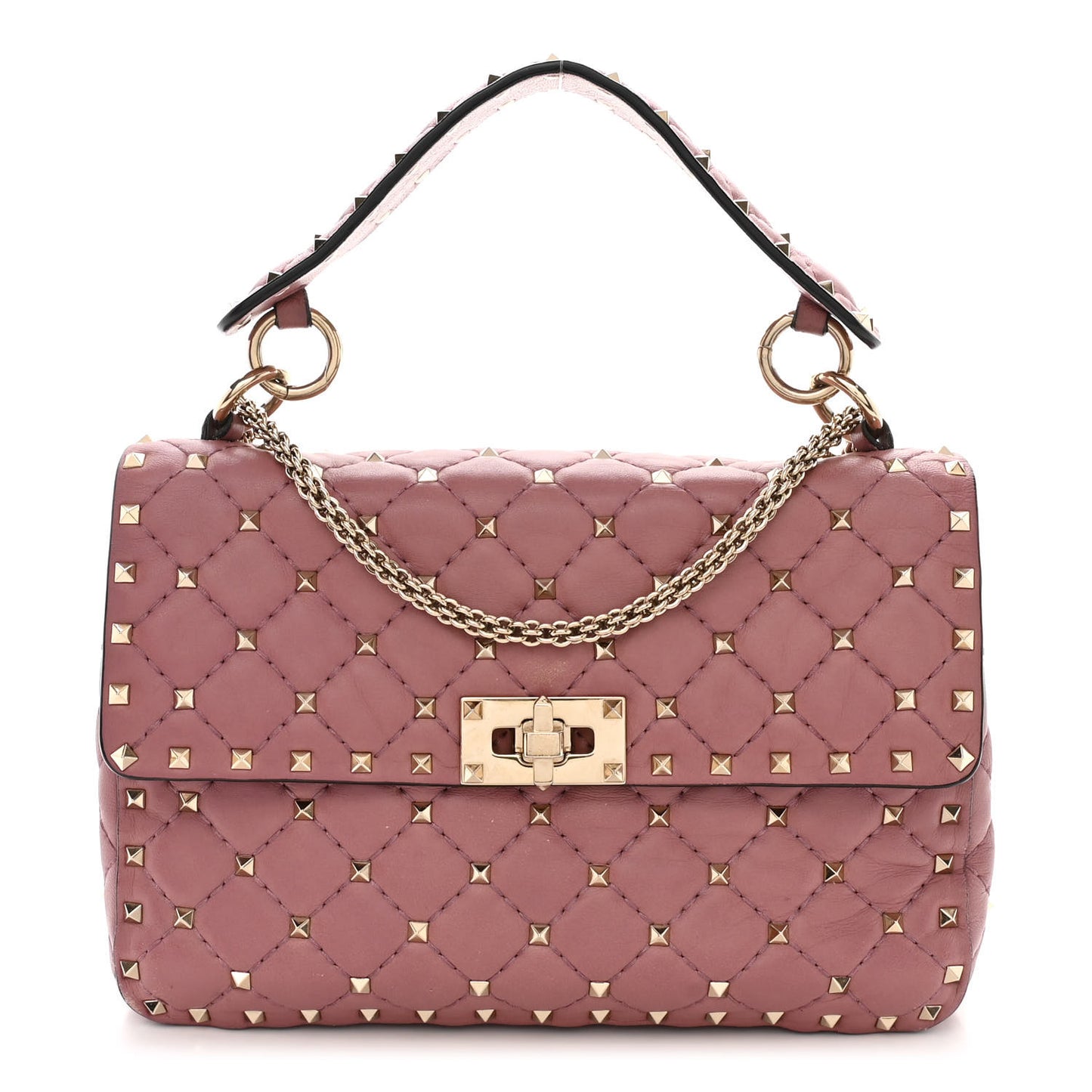 Lambskin Medium Rockstud Spike Shoulder Bag Antique Rose