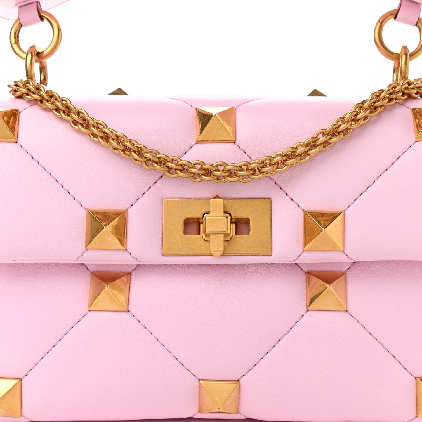 Nappa Medium Roman Stud Shoulder Bag Pink Borealis