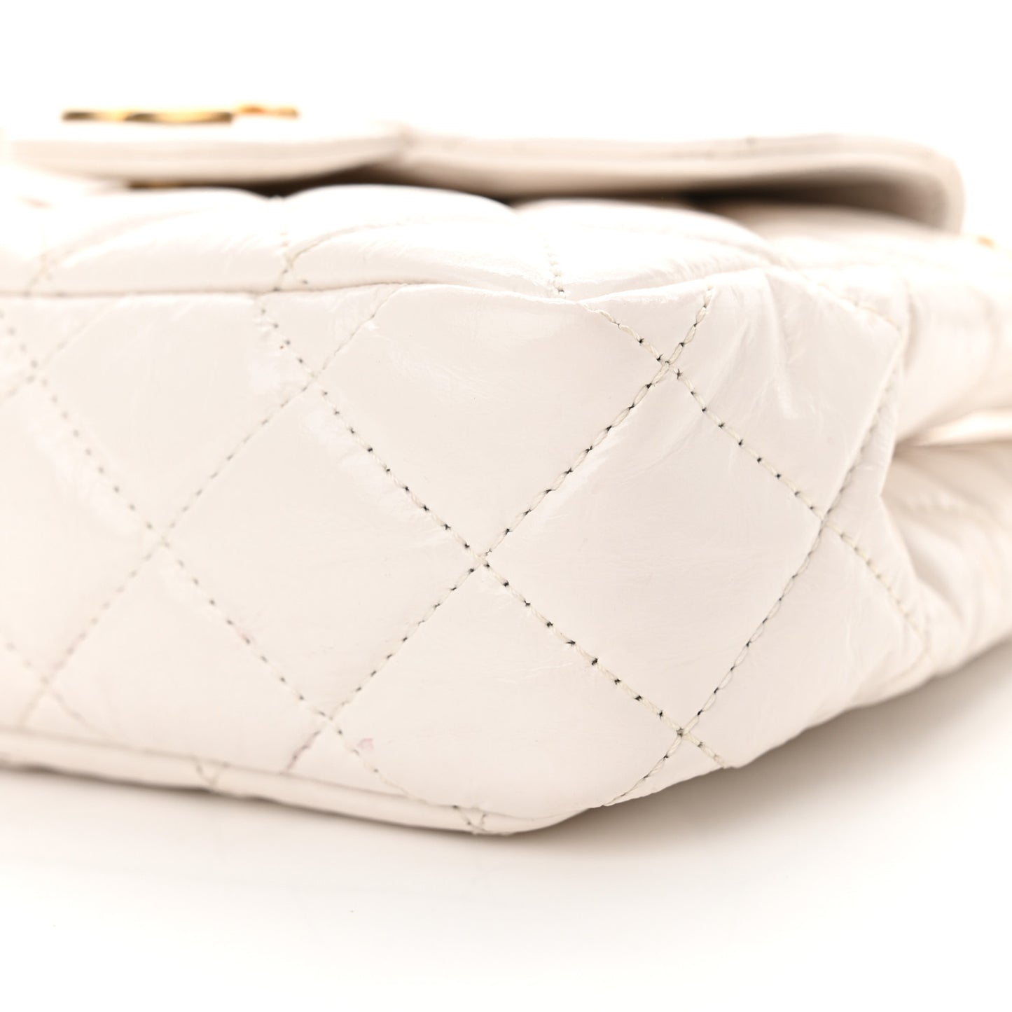 Shiny Crumpled Calfskin Quilted Small Wavy CC Hobo White