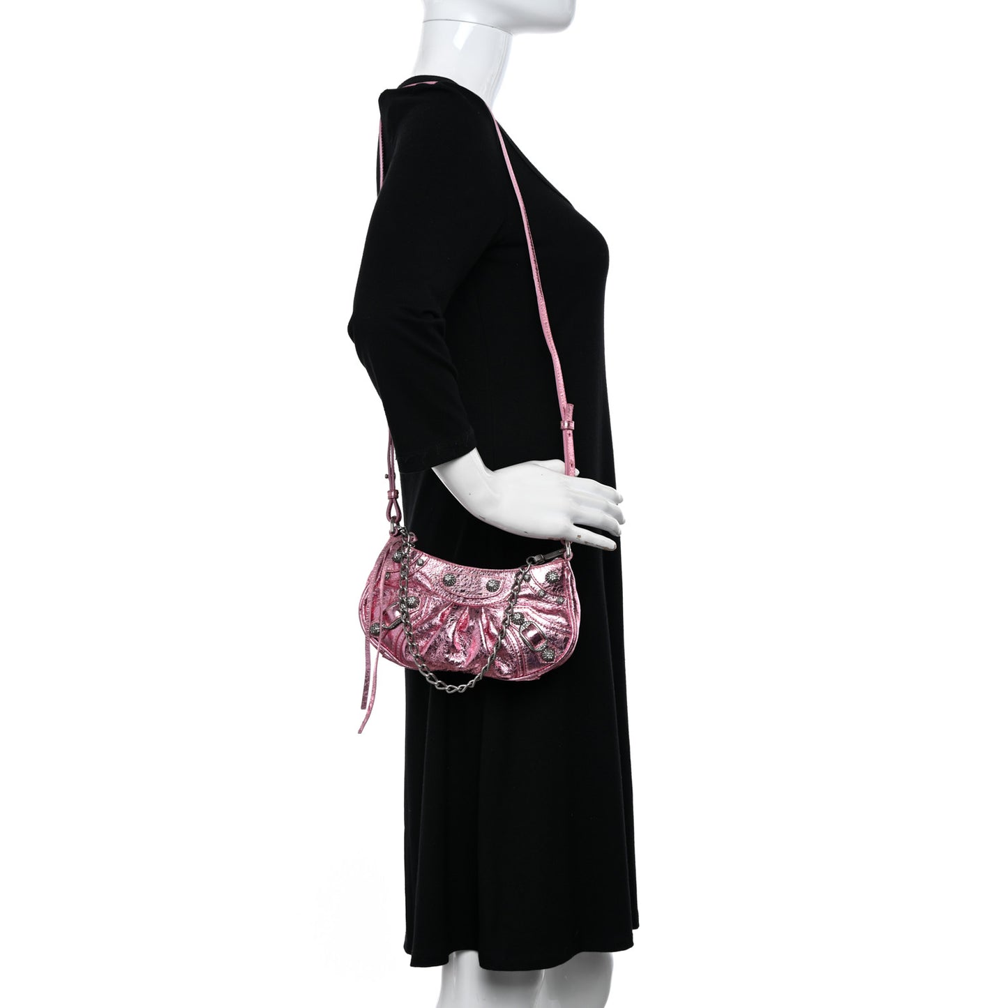 Metallic Agneau Arena Crystal Le Cagole Mini Purse With Chain Met Pink