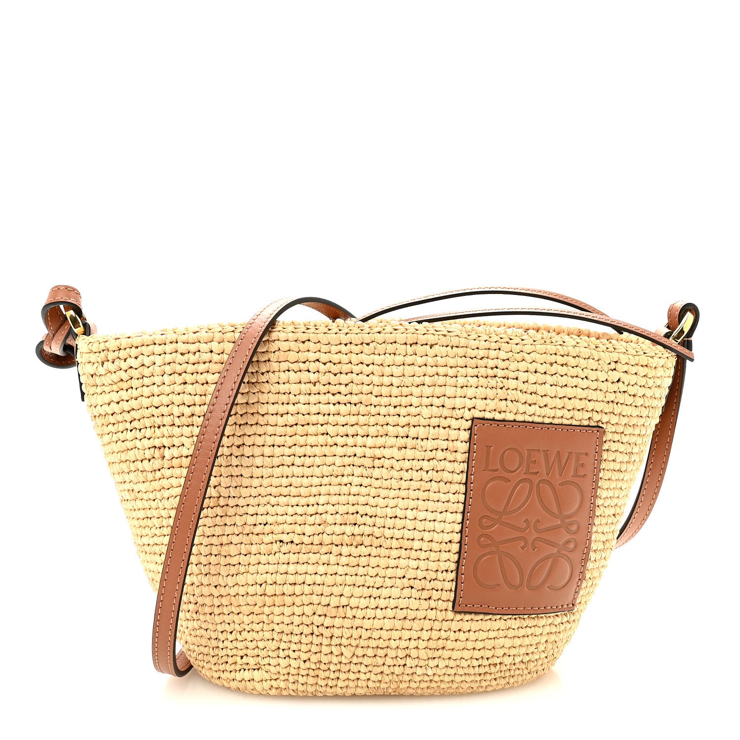 Loewe Calfskin Raffia Paulas Ibiza Pochette Bag Natural Tan