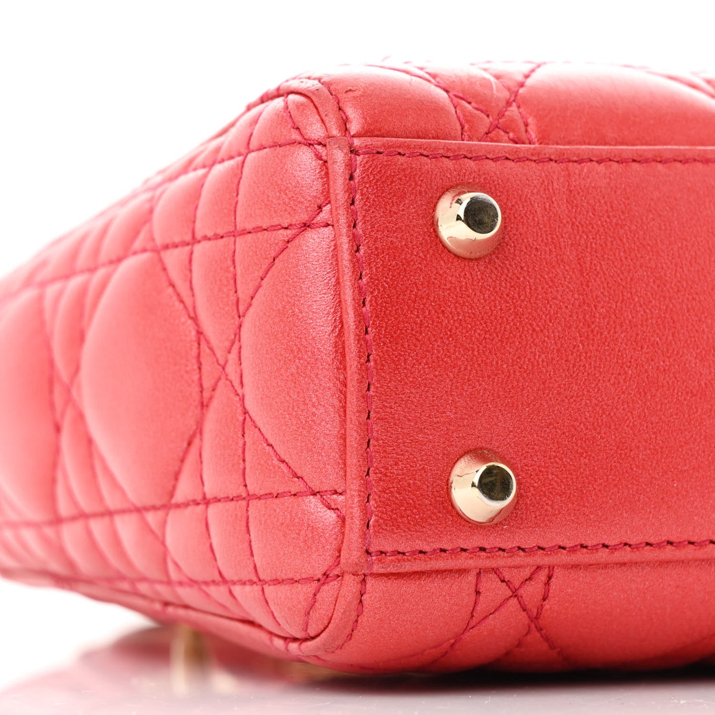 Metallic Lambskin Cannage Mini Lady Dior Red