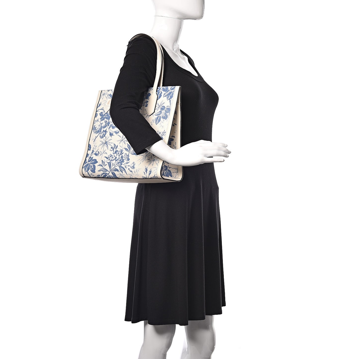 Canvas Herbarium Print Ribbon Top Handle Bag Blue