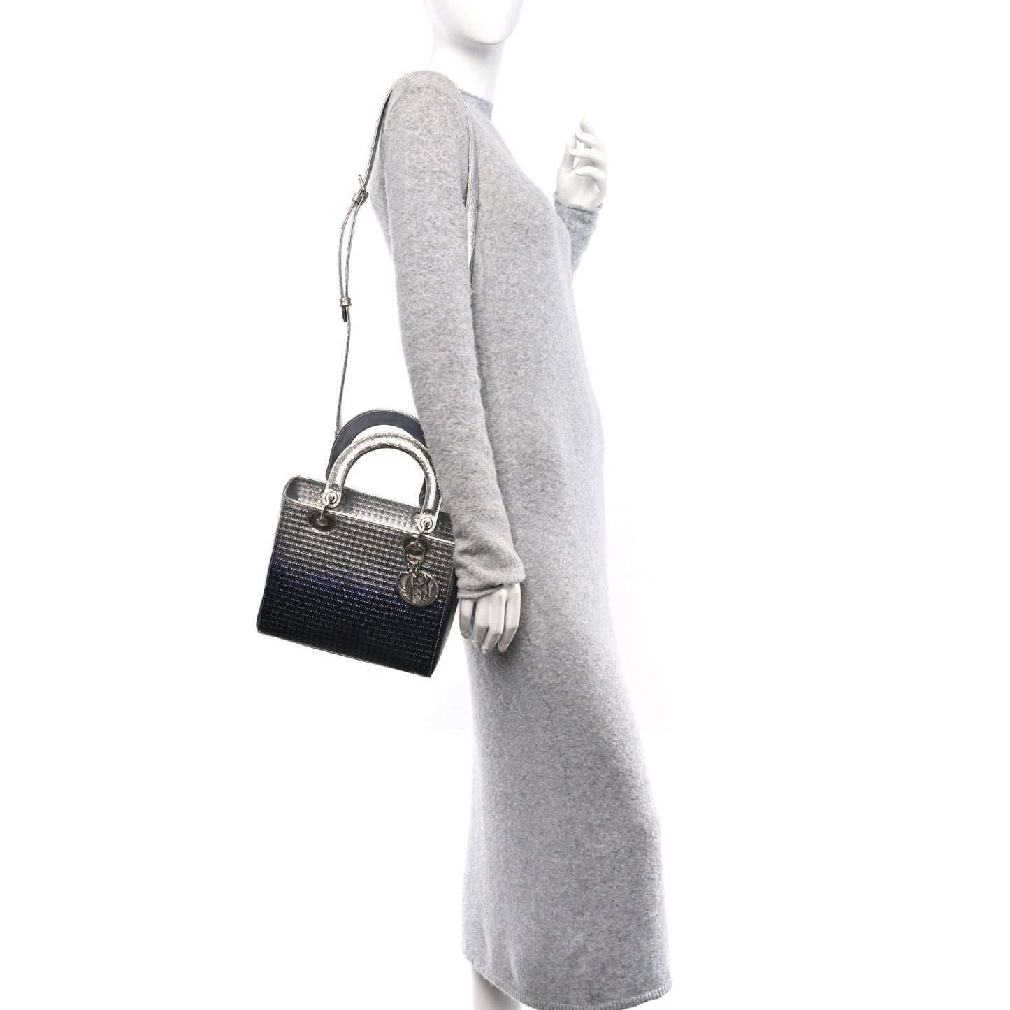 Metallic Patent Micro-Cannage Gradient Medium Lady Dior Silver Blue