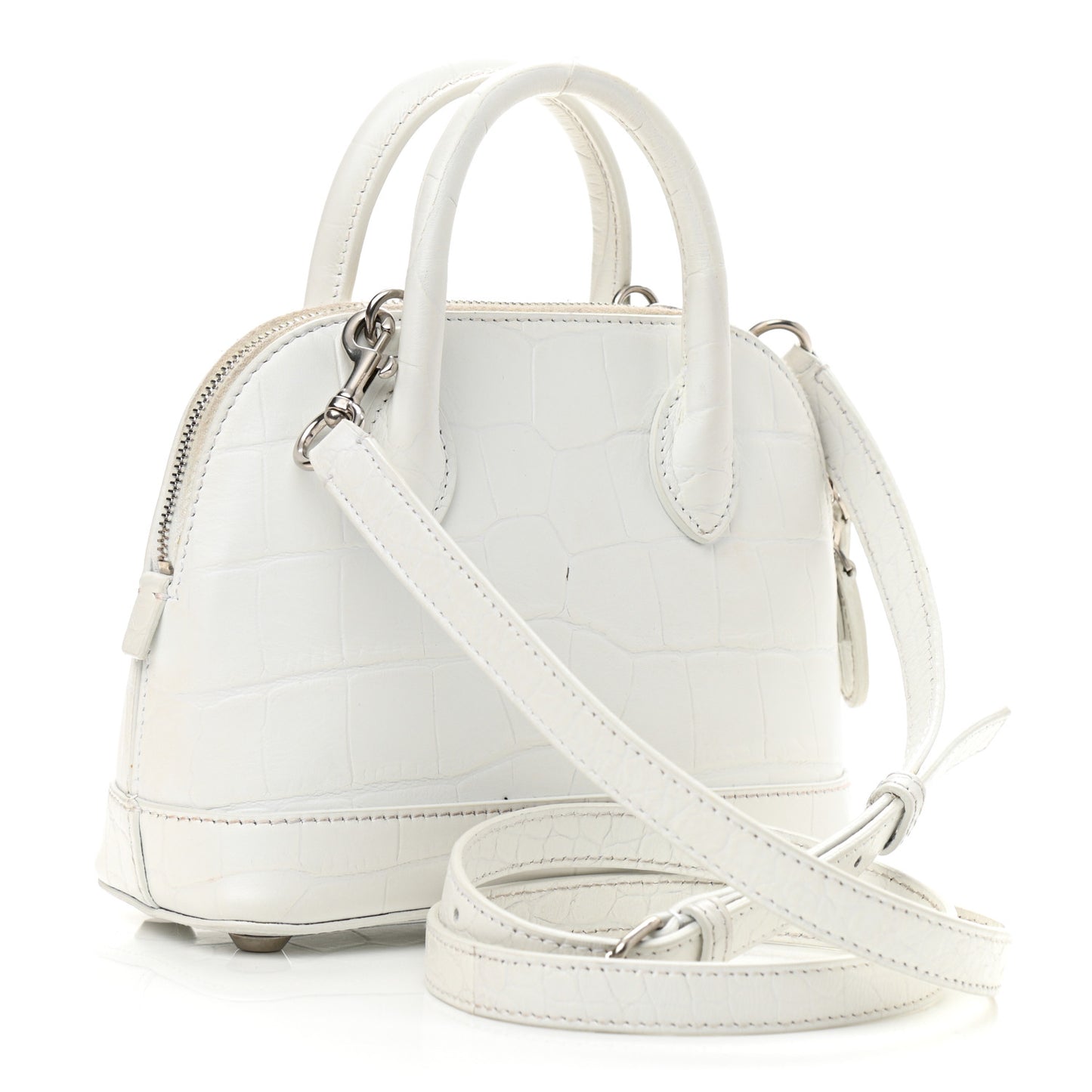 Calfskin Crocodile Embossed XXS Ville Top Handle Bag White Black