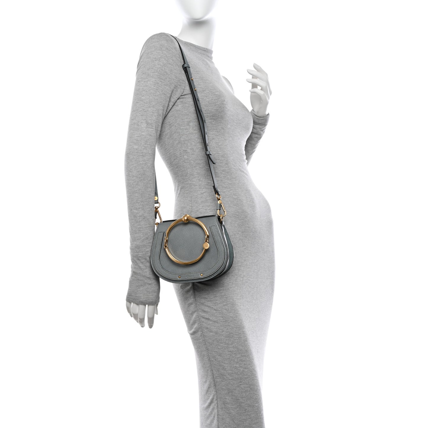 Calfskin Suede Small Nile Bracelet Bag Cloudy Blue