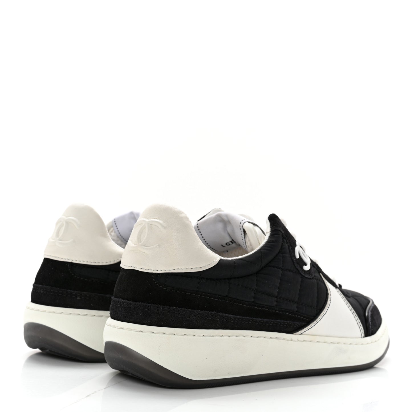 Suede Fabric Calfskin Womens CC Sneakers 35.5 Black White