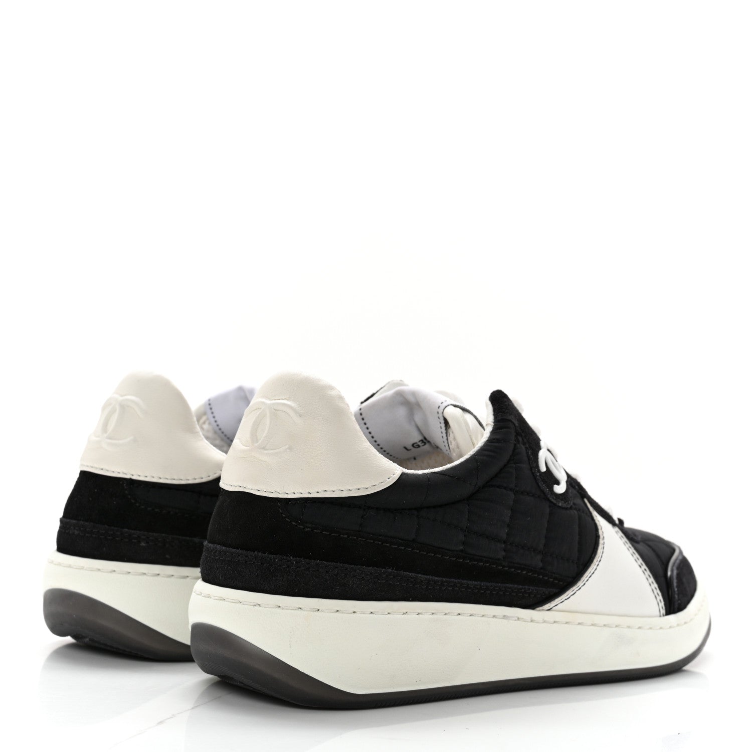 Chanel Suede Fabric Calfskin Womens CC Sneakers 35.5 Black White 4 of 12