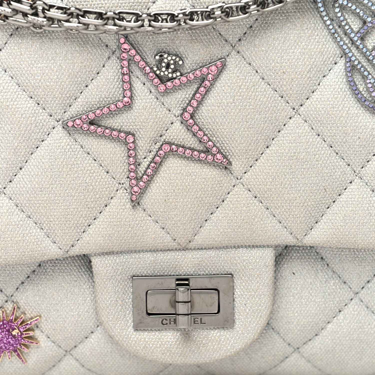 Chanel Metallic Canvas Space Charms 2.55 Reissue 226 Flap Silver 8 of 13