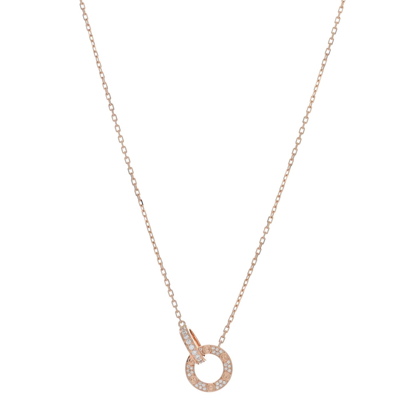 18K Pink Gold Diamond Interlocking LOVE Paved Necklace