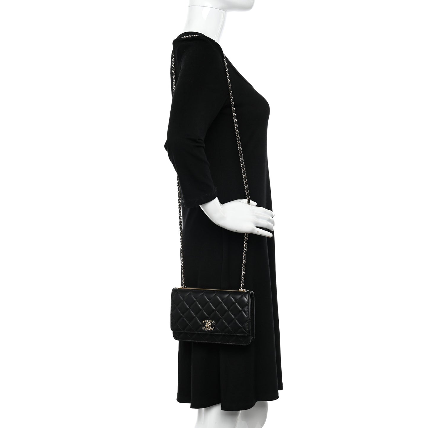 Lambskin Quilted Trendy CC Wallet On Chain WOC Black