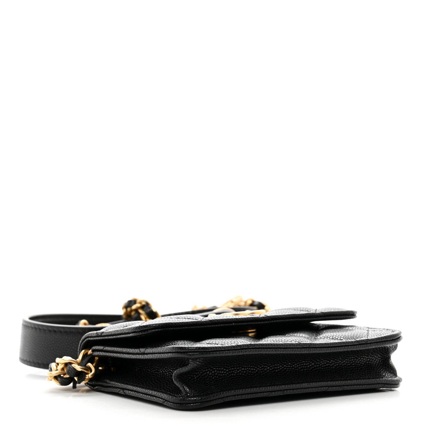 Caviar Quilted Twist Your Buttons Coin Purse With Chain Black