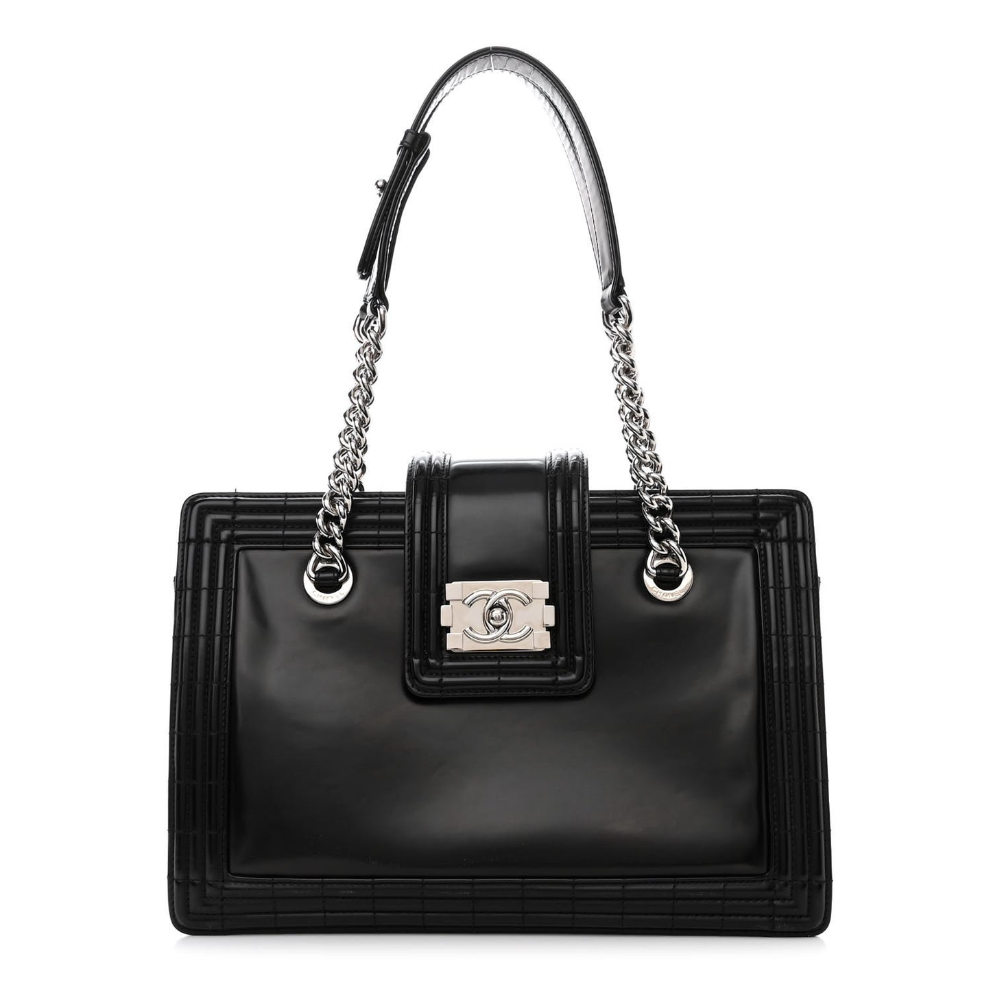 Glazed Calfskin Boy Tote Black