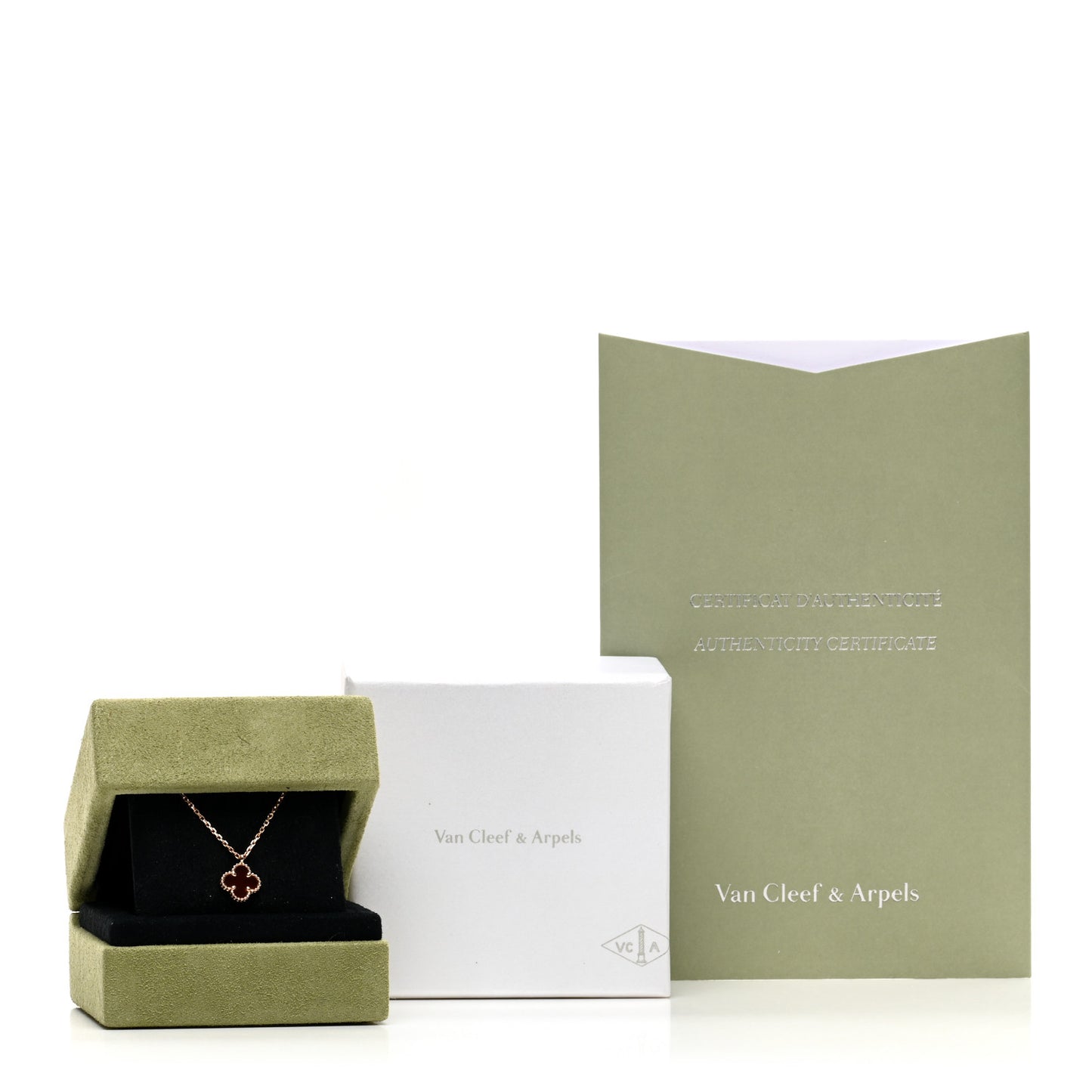 18K Rose Gold Carnelian Sweet Alhambra Pendant Necklace