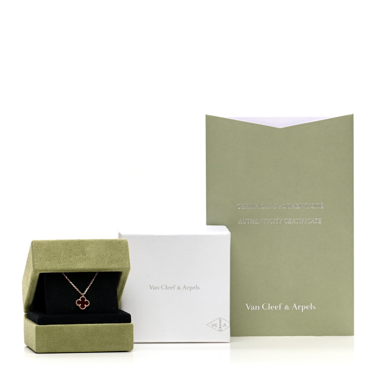 Van Cleef & Arpels 18K Rose Gold Carnelian Sweet Alhambra Pendant Necklace 6 of 6