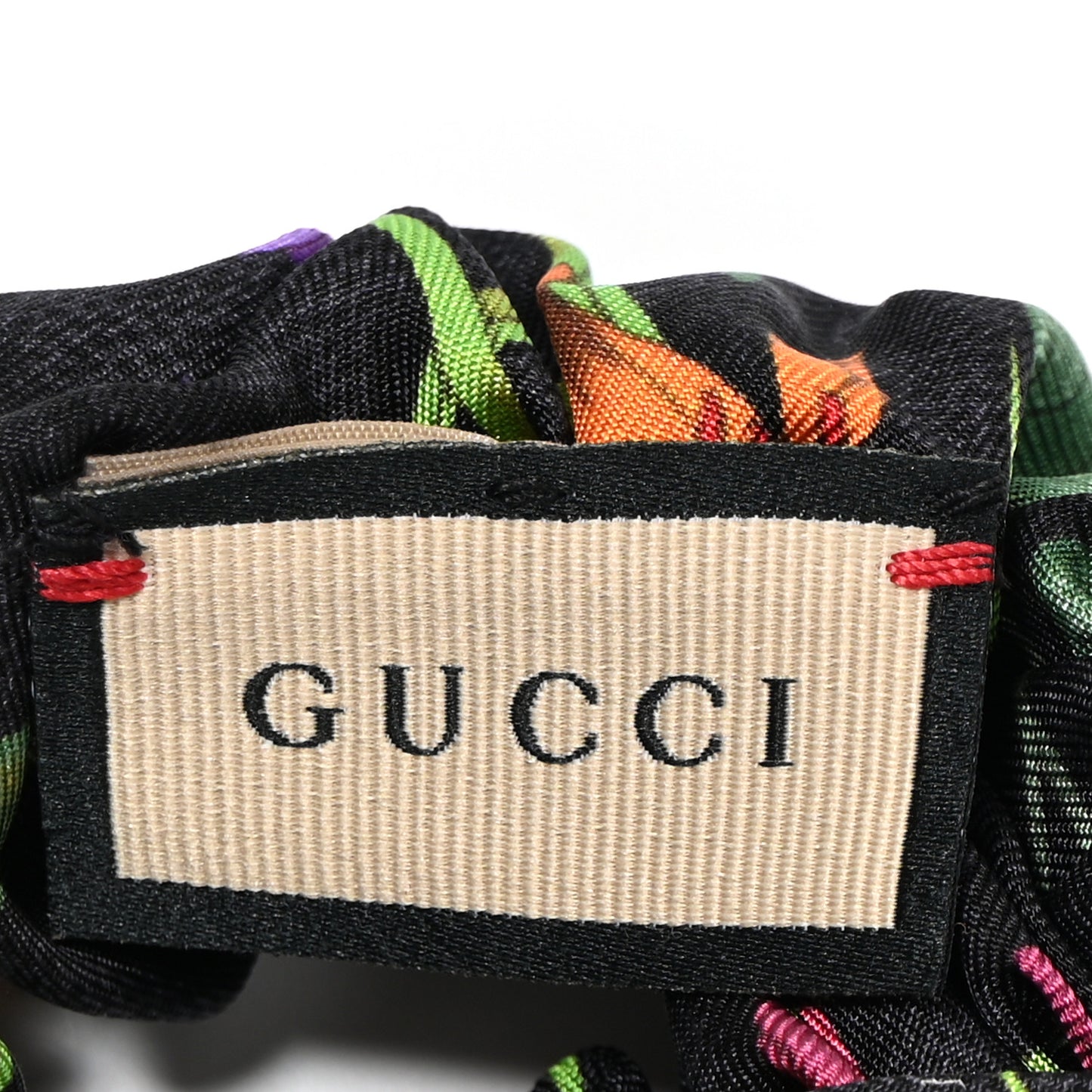 Silk Monogram Flora Print Scrunchie Hair Tie Black Multicolor
