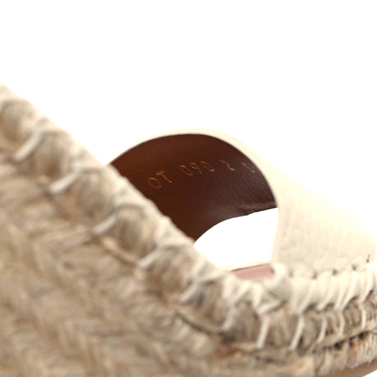 Grained Calfskin Rockstud Ankle Strap Espadrille Wedge Sandals 35 Light Ivory