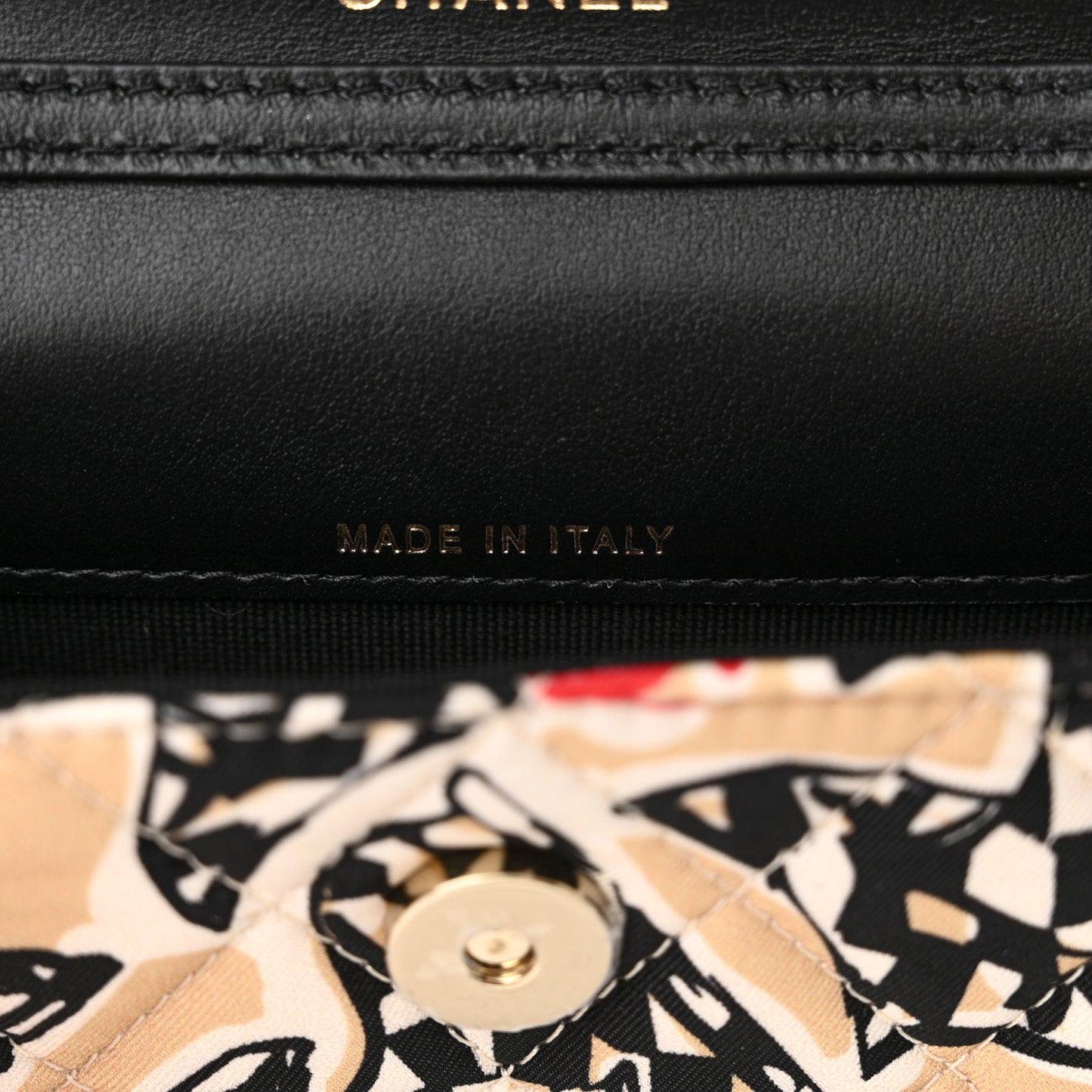 Canvas Check Flag Printed CC Clutch With Chain Beige Multicolor