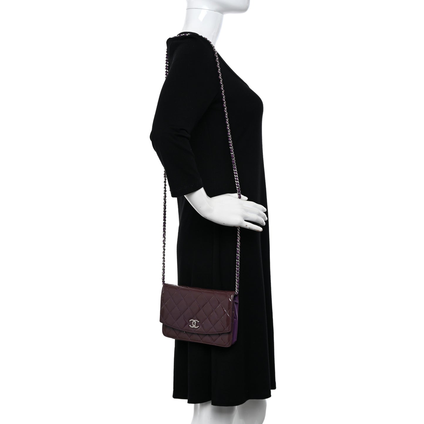 Patent Quilted Brilliant Wallet On Chain WOC Violet