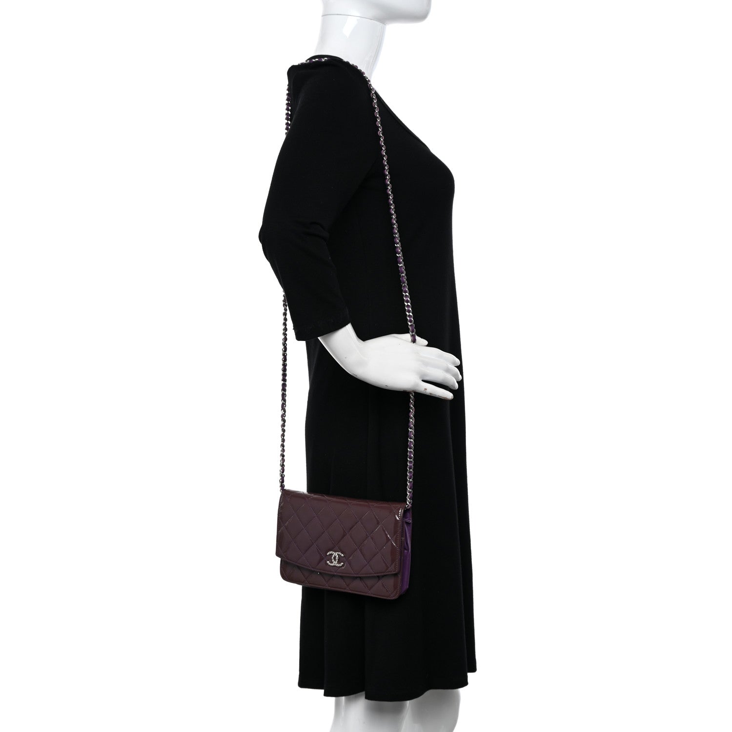 Chanel Patent Quilted Brilliant Wallet On Chain WOC Violet 2 of 12