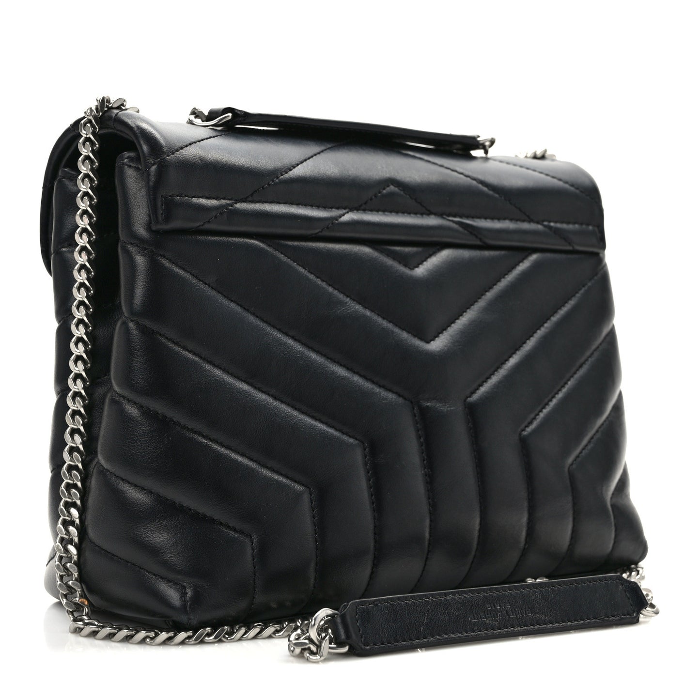 Calfskin Y Quilted Monogram Small Loulou Chain Satchel Black