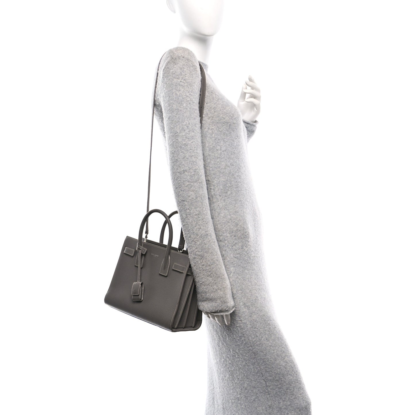 Grained Calfskin Topstich Baby Sac De Jour Grey