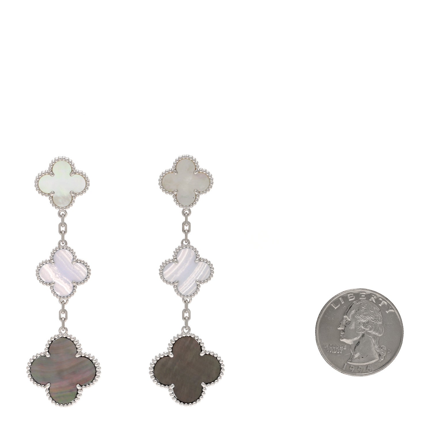 Van Cleef & Arpels 18K White Gold Mother of Pearl Chalcedony 3 Motifs Magic Alhambra Earrings 2 of 5