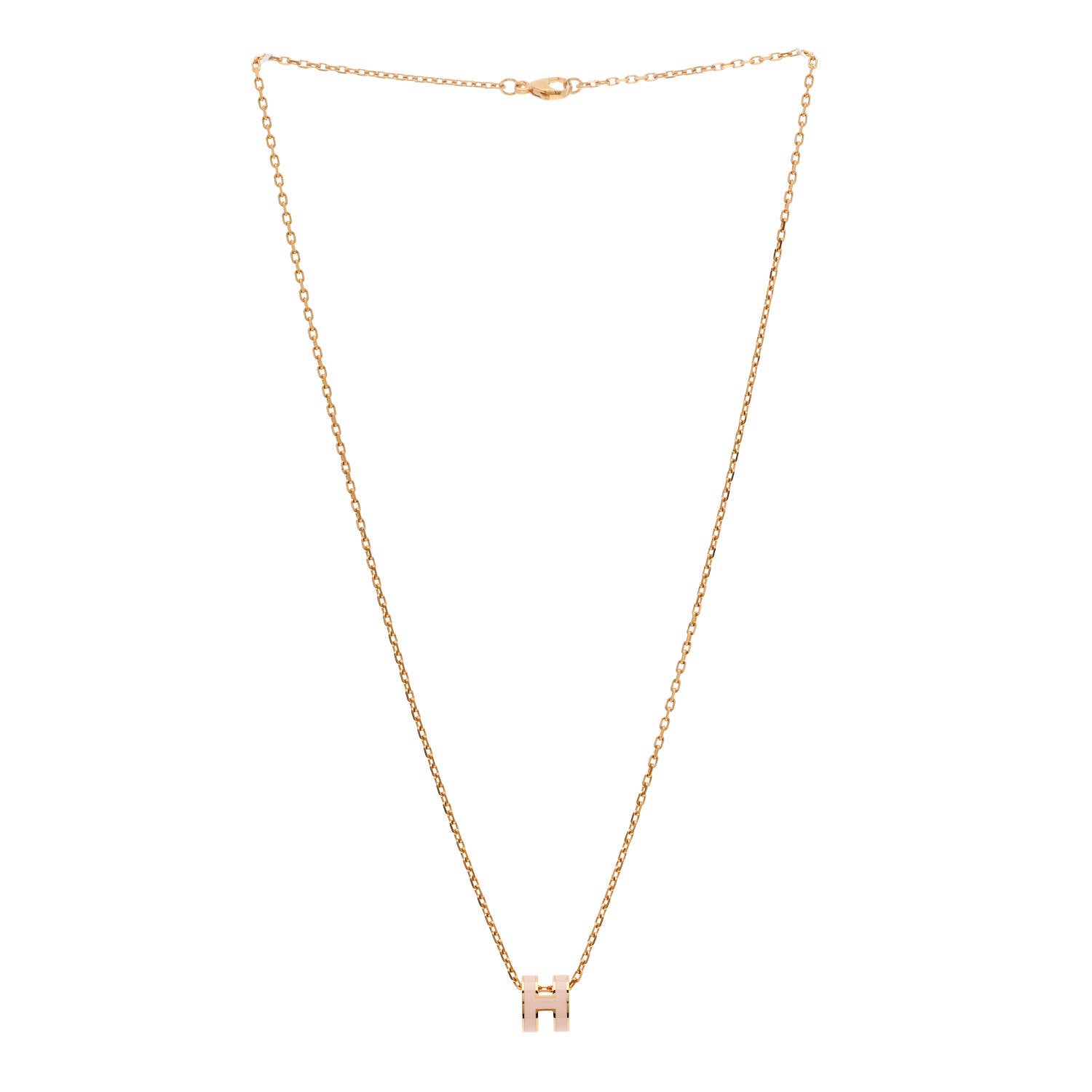Hermes Lacquered Gold Mini Pop H Pendant Necklace Rose Dragee 3 of 7