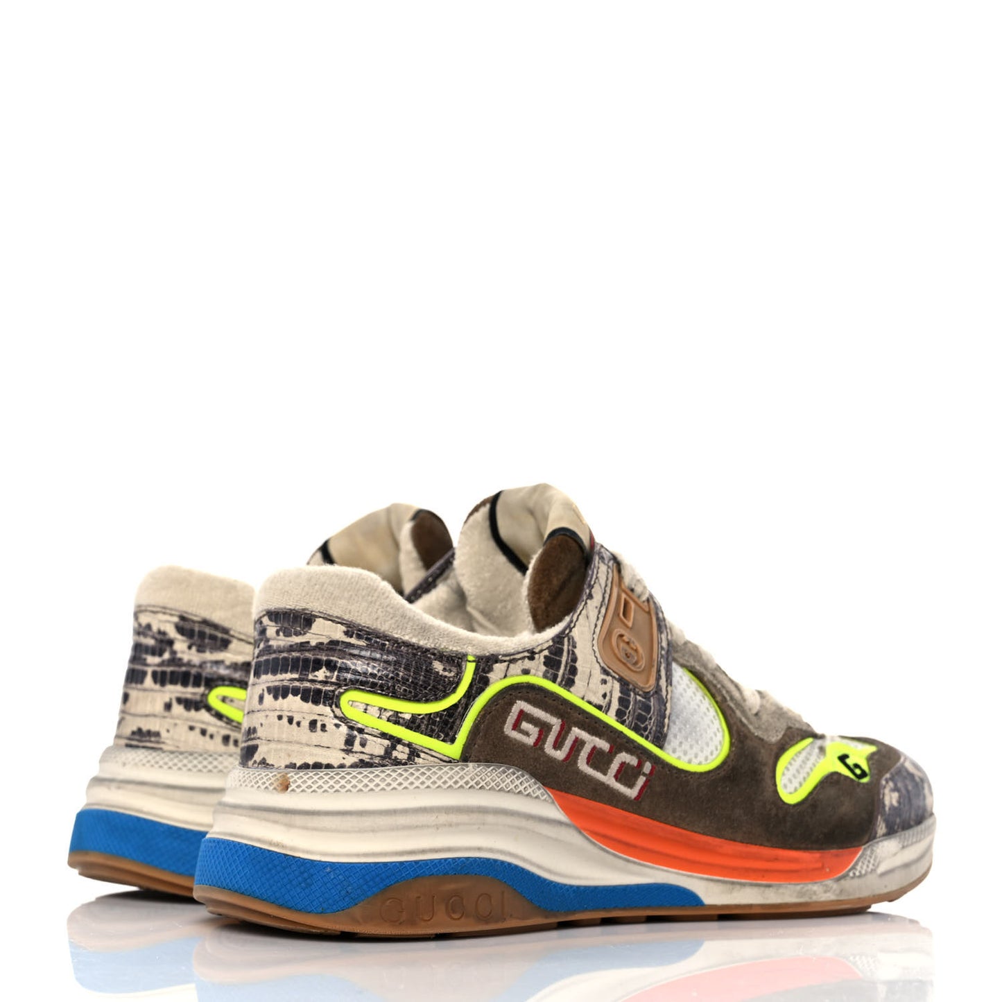 Suede Calfskin Tejus Printed Womens Ultrapace Sneakers 36 Natural Ardesia Neon Yellow
