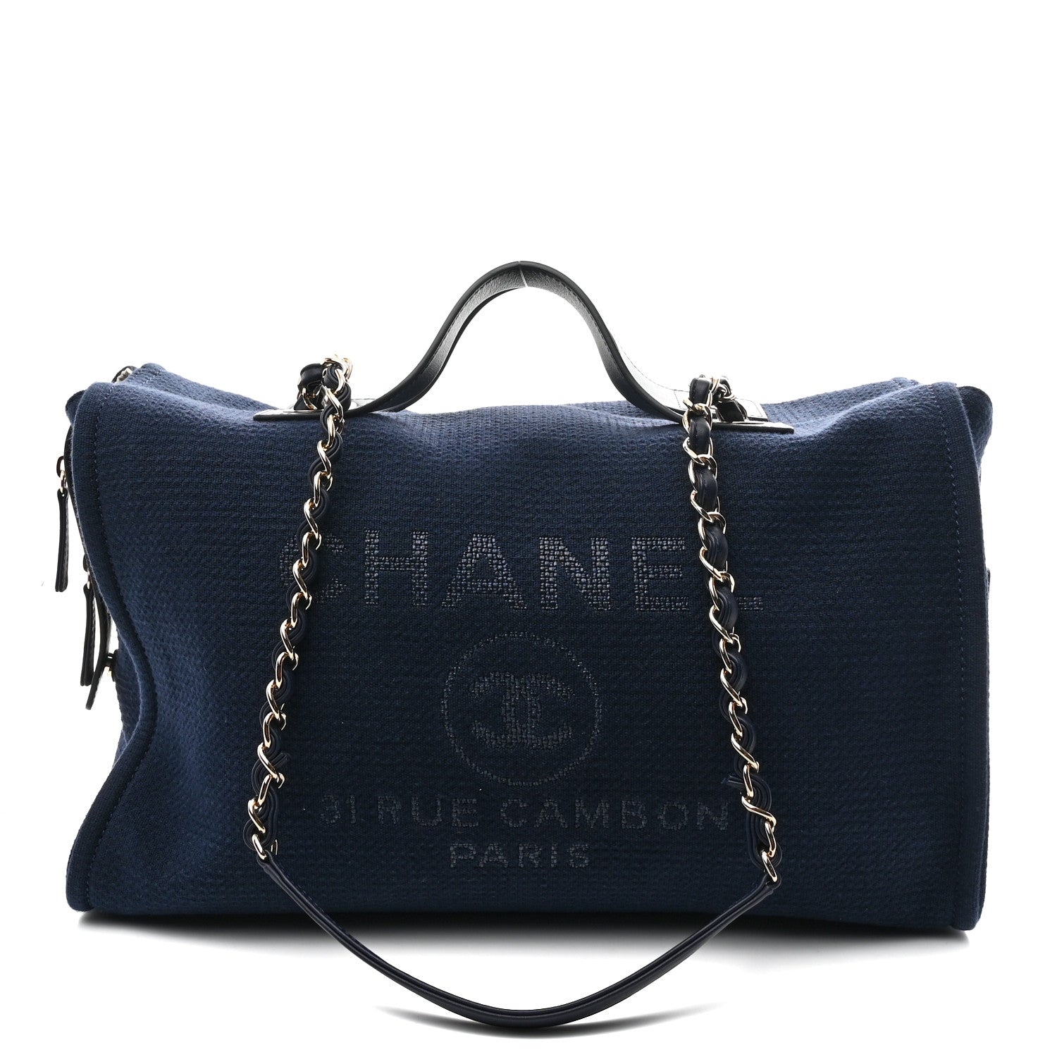 Chanel Mixed Fibers Large Deauville Bowling Bag Navy Blue 1843438