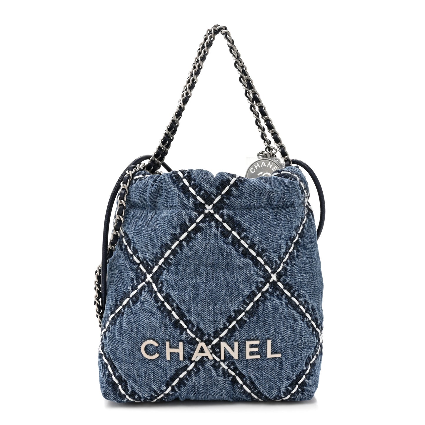 Denim Stitched Quilted Mini Chanel 22 Blue