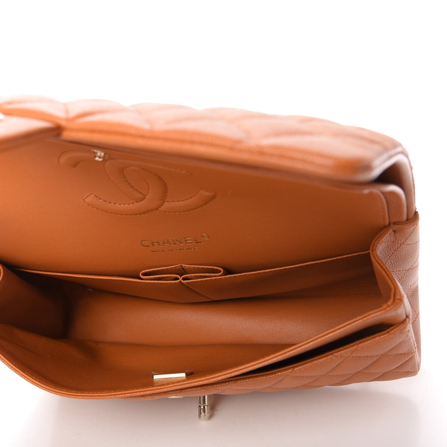 Caviar Quilted Medium Double Flap Light Brown