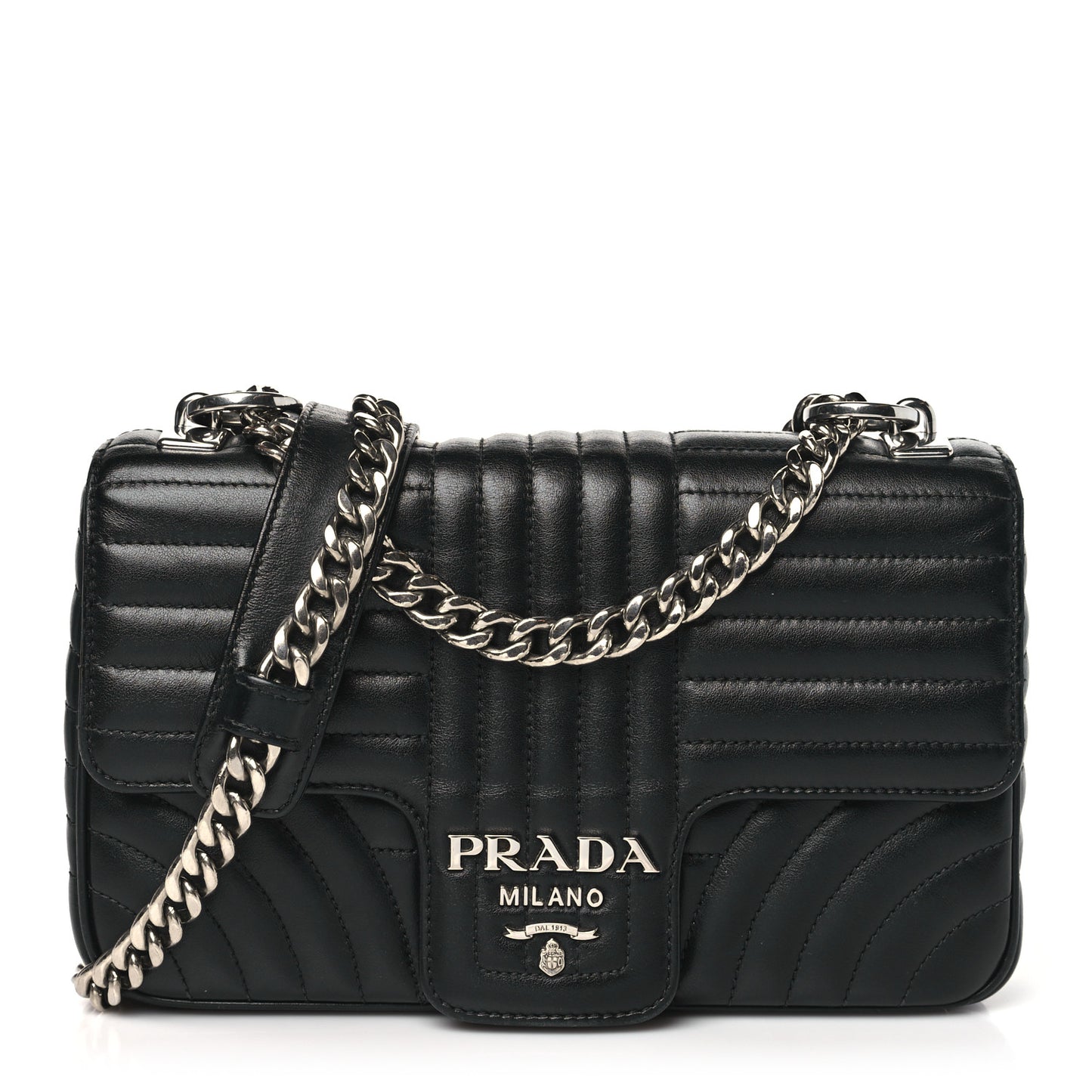 Soft Calfskin Impunture Diagramme Medium Chain Flap Shoulder Bag Black