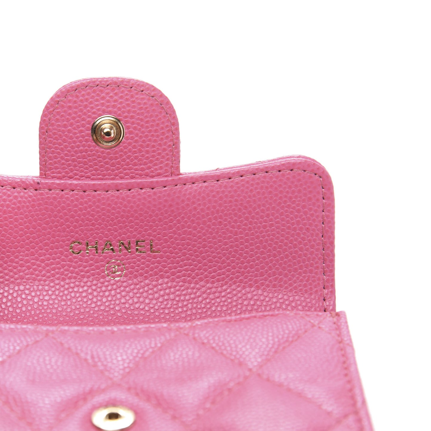 Iridescent Caviar Quilted Flap Card Holder Wallet Pink
