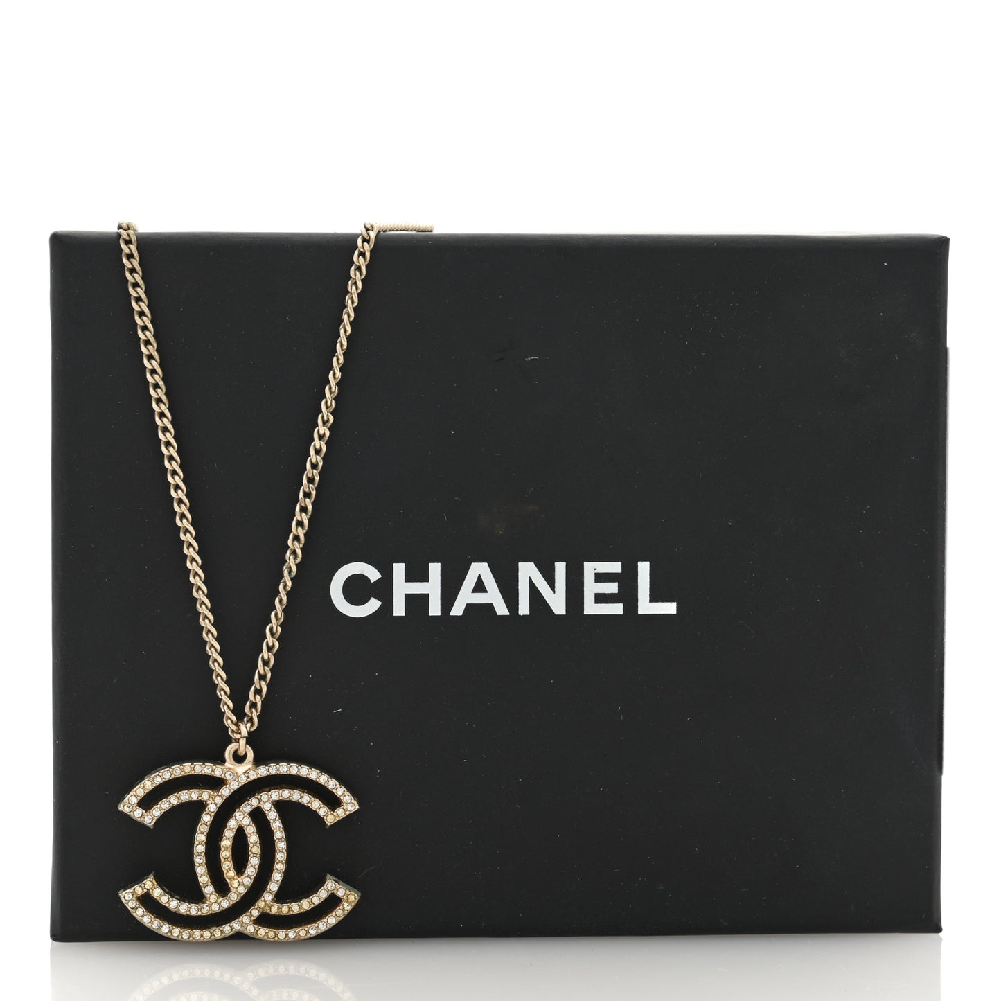 Crystal Metal CC Pendant Necklace Gold