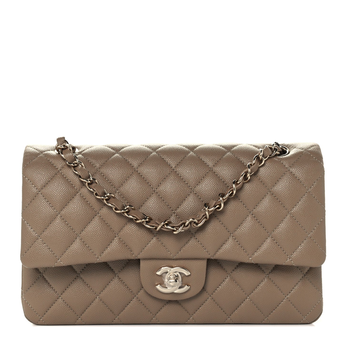 Caviar Quilted Medium Double Flap Dark Beige