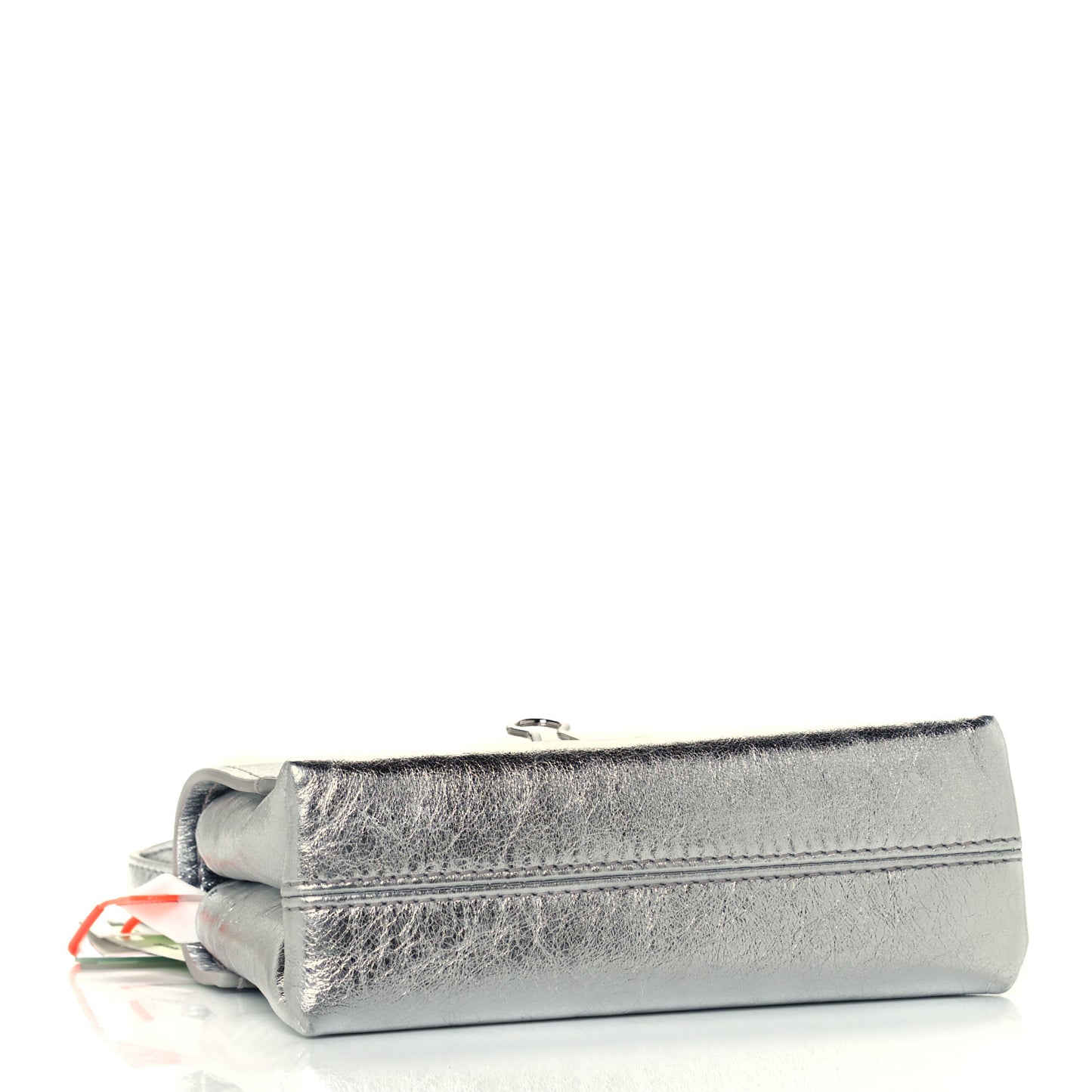 Calfskin Metallic Small Binder Clip Crossbody Silver