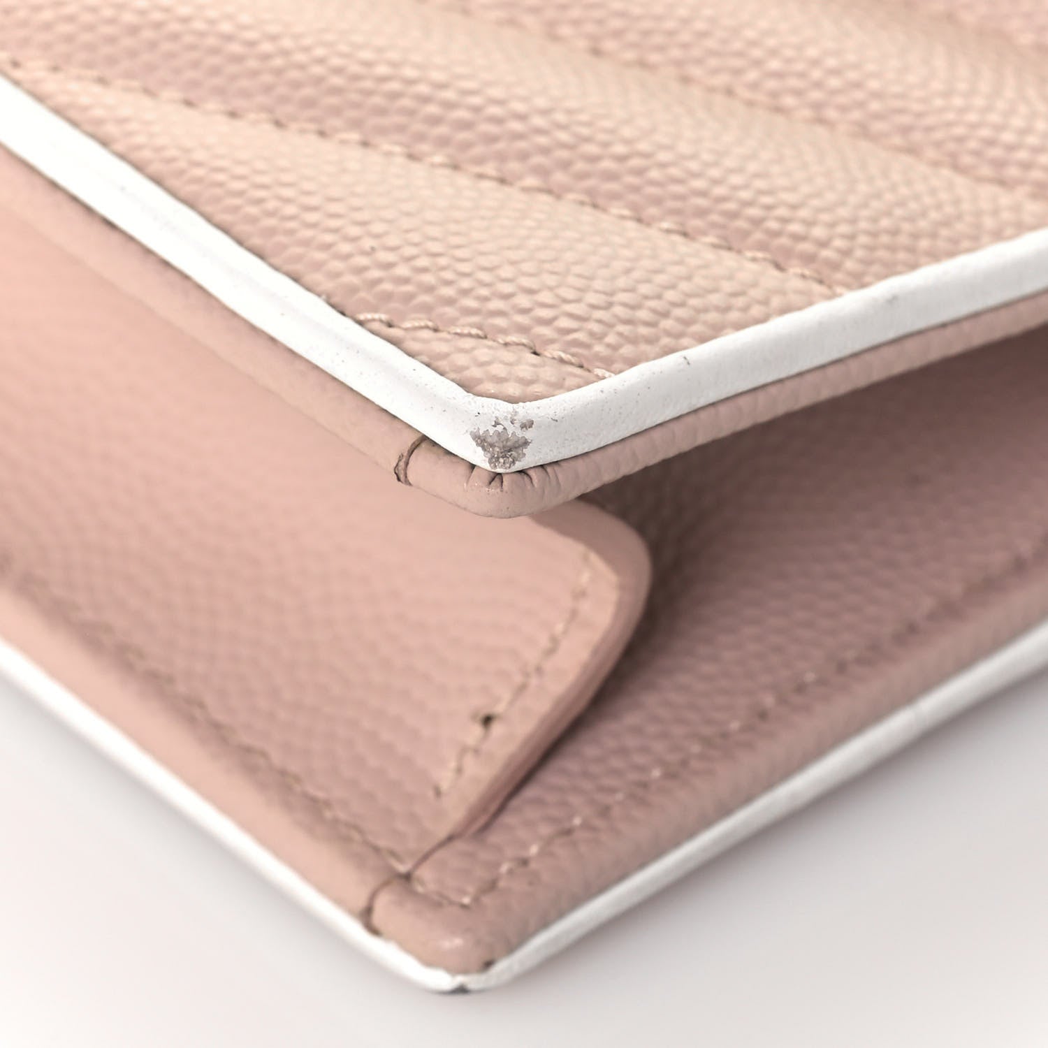 Saint Laurent Grain De Poudre Matelasse Chevron Monogram Envelope Chain Wallet Pink White 5 of 23