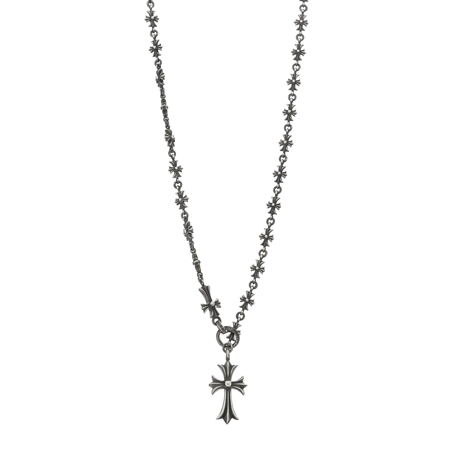 Chrome Hearts Sterling Silver Lariat Cross Pendant Necklace