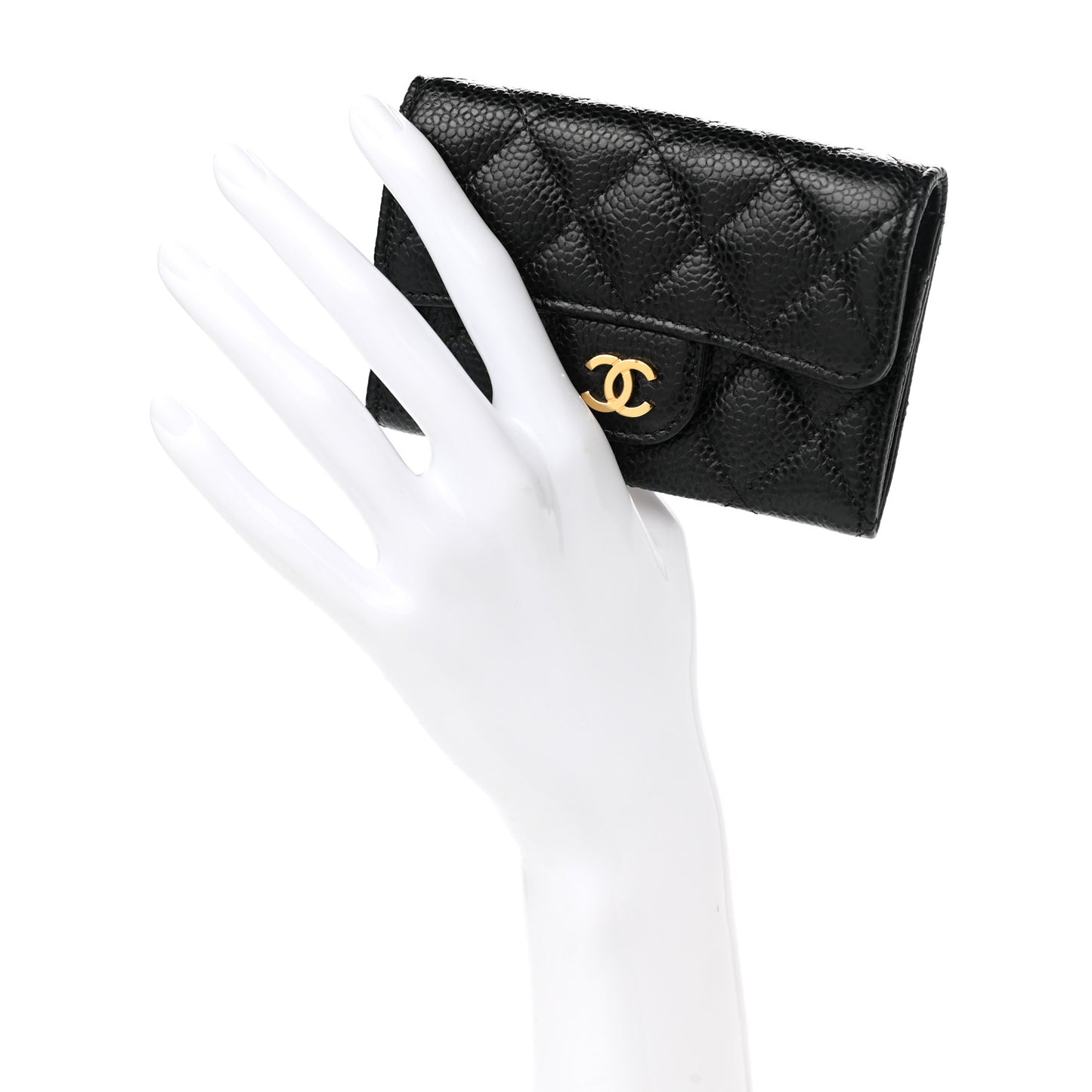 Caviar Quilted Flap Card Holder Black