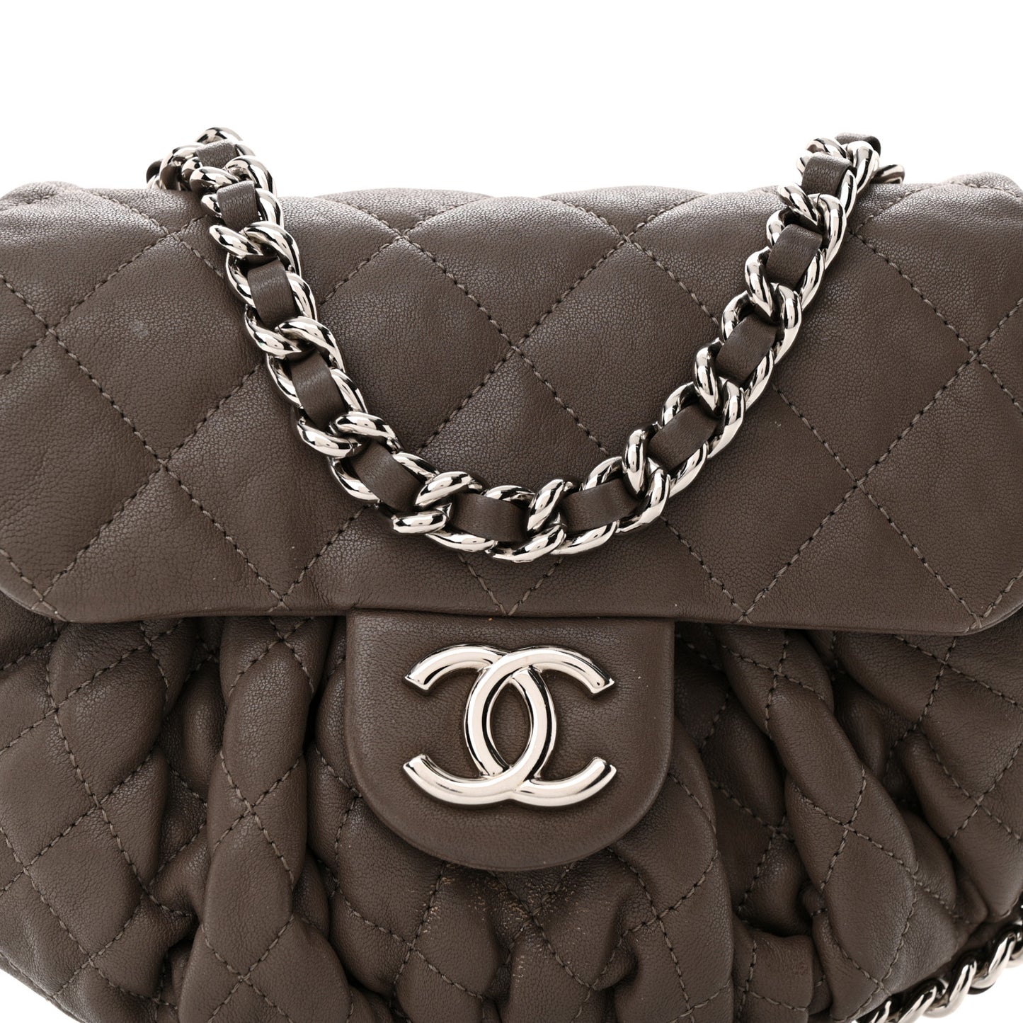 Washed Lambskin Quilted Mini Chain Around Flap Taupe