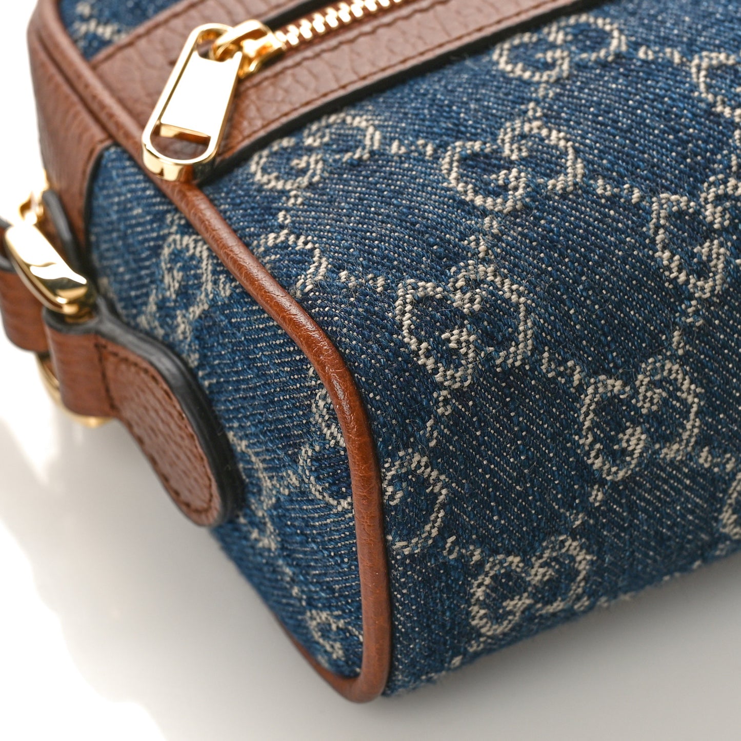 New Denim GG Monogram Dollar Calfskin Mini Ophidia Shoulder Bag Blue Tea Cuir Epilog