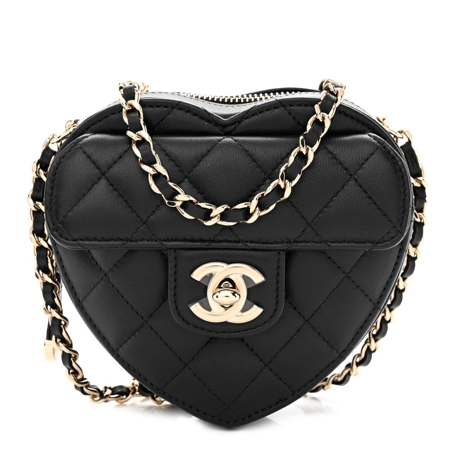 Lambskin Quilted CC In Love Heart Clutch With Chain Black
