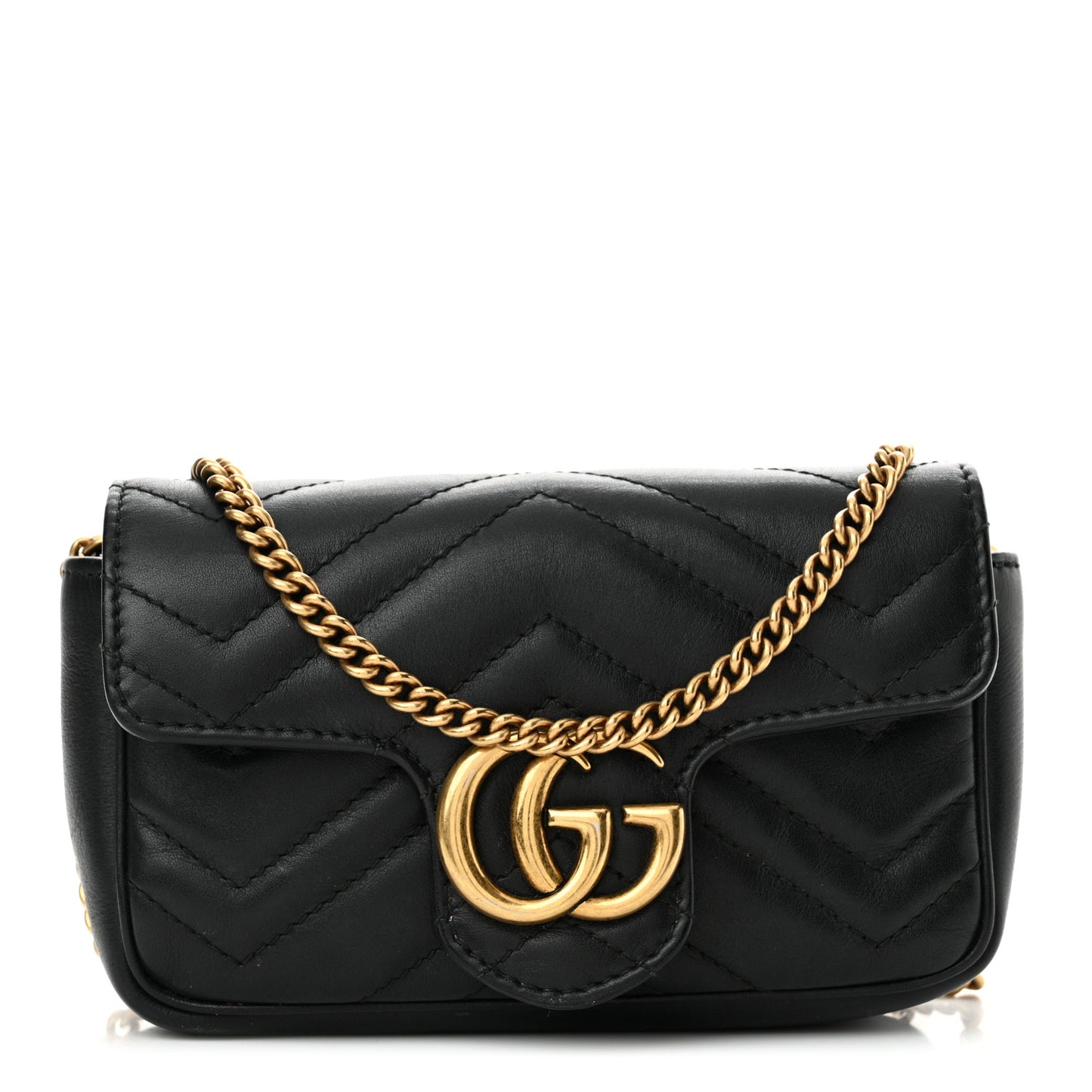 Calfskin Matelasse Super Mini GG Marmont Shoulder Bag Black