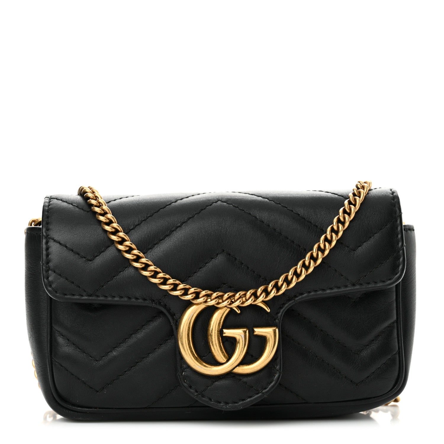 Gucci Calfskin Matelasse Super Mini GG Marmont Shoulder Bag Black 1 of 14