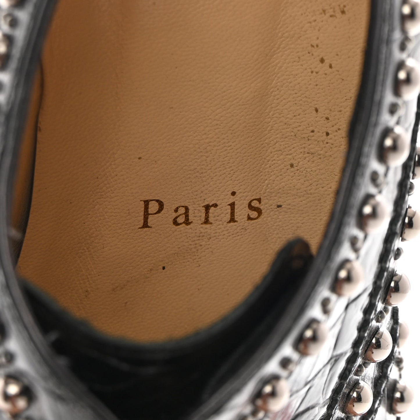 Croc Calfskin Embossed Womens Studded Crapadonna Oxfords 37 Black