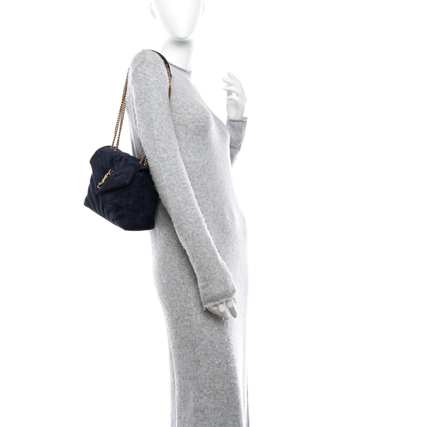 Suede Calfskin Y Quilted Monogram Small Loulou Chain Satchel Deep Marine