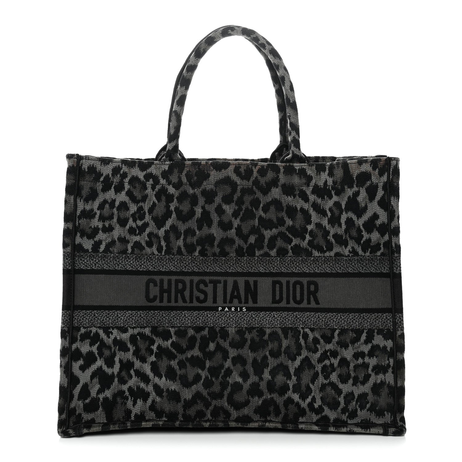Christian Dior Canvas Mizza Embroidered Large Leopard Book Tote