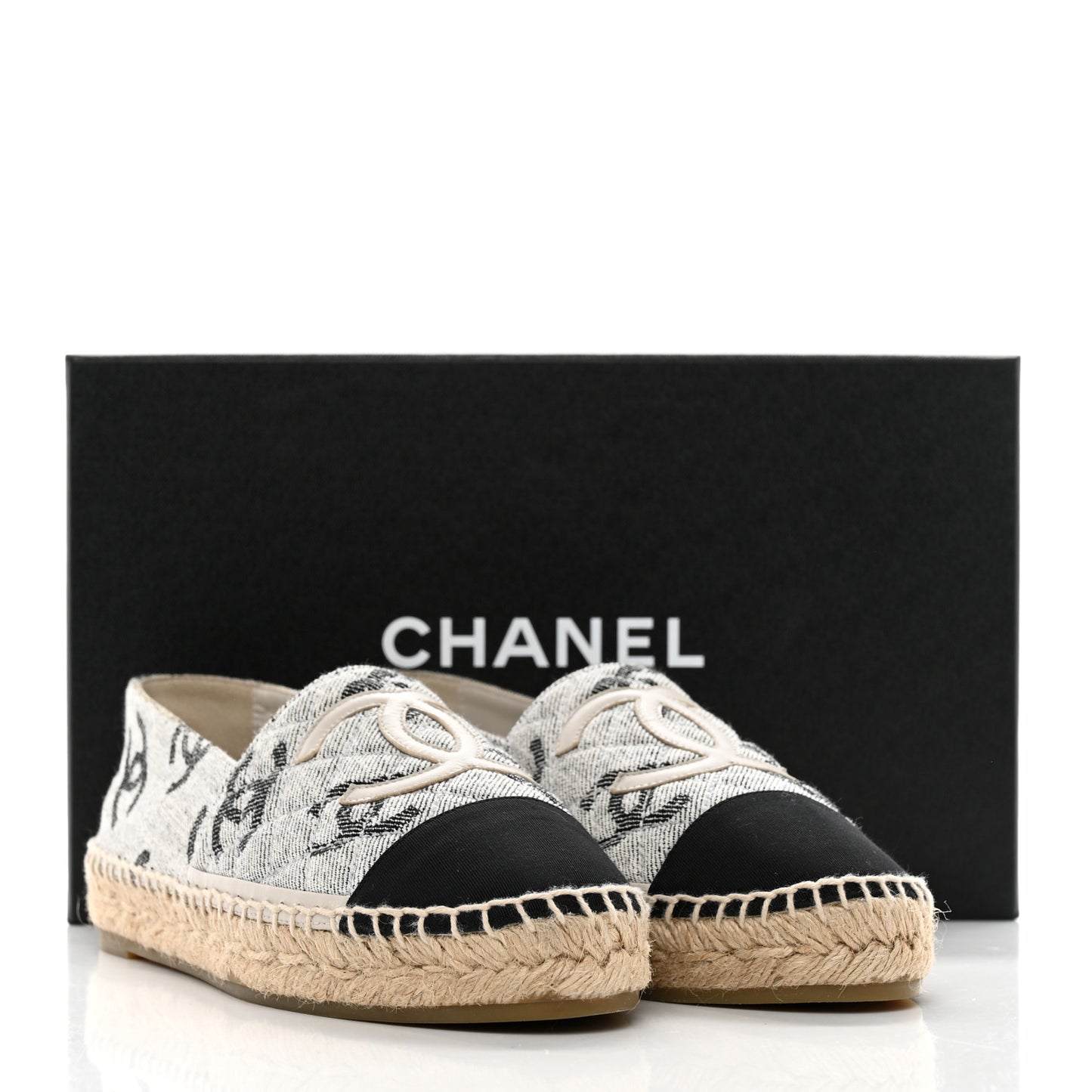 Cotton Jacquard Grosgrain CC Print Espadrilles 38 Grey Black