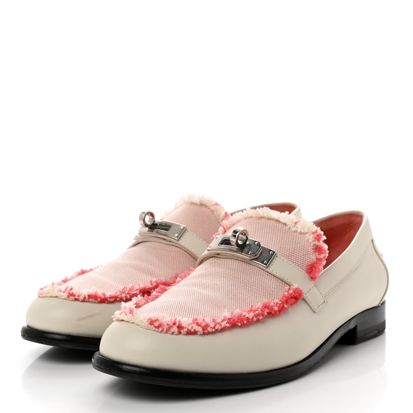 Toile Calfskin Fray Fray Womens Destin Loafer 38.5 Beige Glaise Framboise